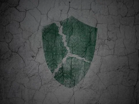 Security concept: Broken Shield on grunge wall background Illustrazione stock