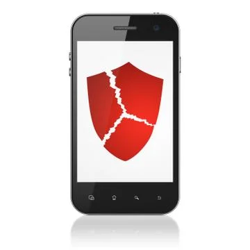 Security concept: Broken Shield on smartphone 스톡 일러스트