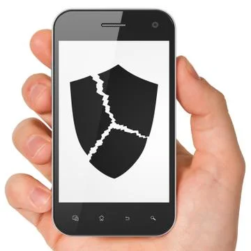 Security concept: Broken Shield on smartphone Stock Illustration
