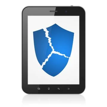 Security concept: Broken Shield on tablet pc computer Illustrazione stock