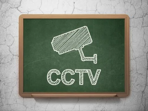 Security concept: Camera and CCTV on chalkboard background Stock Illustration