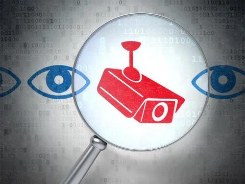 Security concept: Camera And Eye with optical glass on digital b Stock Illustration