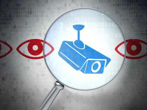 Security concept: Camera And Eye with optical glass 스톡 일러스트