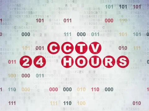 Security concept: CCTV 24 hours on Digital Data Paper background Illustrazione stock