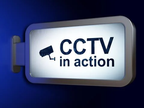 Security concept: CCTV In action and Cctv Camera on billboard Stock Illustration
