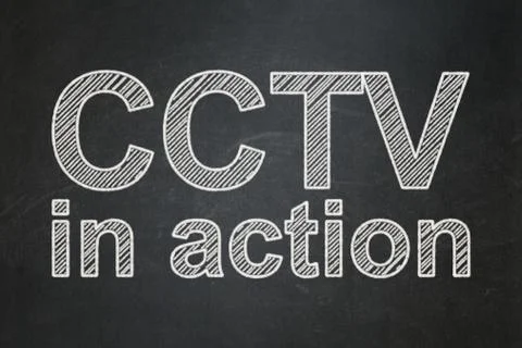 Security concept: CCTV In action on chalkboard background Stock Illustration