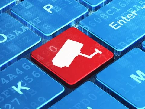 Security concept: Cctv Camera on computer keyboard background Illustrazione stock