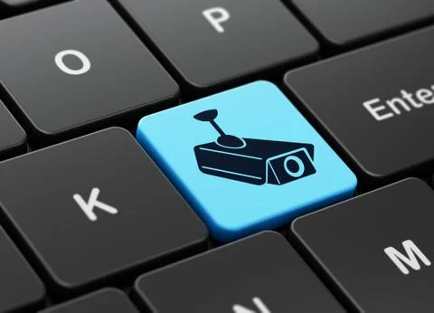 Security concept: Cctv Camera on computer keyboard background 스톡 일러스트