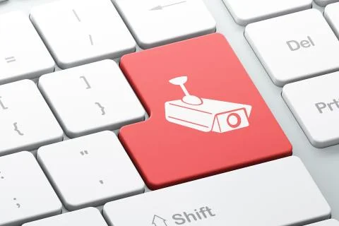 Security concept: Cctv Camera on computer keyboard background Stock Illustration