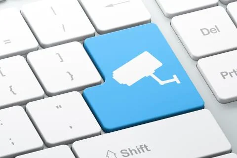 Security concept: Cctv Camera on computer keyboard background Illustrazione stock