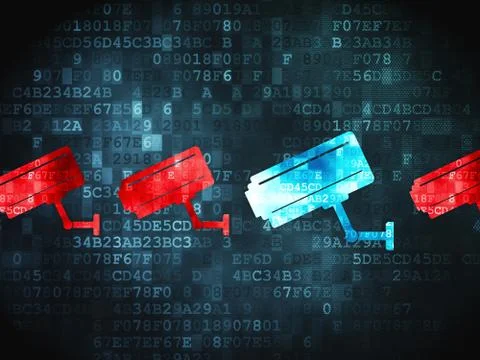Security concept: Cctv Camera on digital background Illustrazione stock