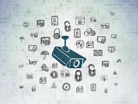 Security concept: Cctv Camera on Digital Data Paper background Stock Illustration