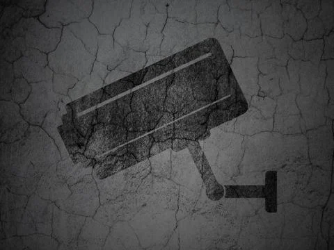 Security concept: Cctv Camera on grunge wall background Stock Illustration