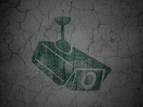 Security concept: Cctv Camera on grunge wall background Illustrazione stock