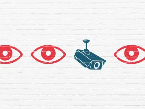 Security concept: cctv camera icon on wall background Illustrazione stock