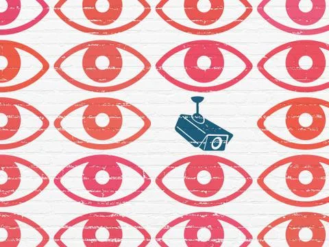 Security concept: cctv camera icon on wall background Stock Illustration