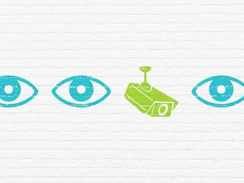 Security concept: cctv camera icon on wall background Illustrazione stock