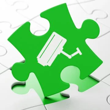 Security concept: Cctv Camera on puzzle background Illustrazione stock