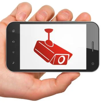 Security concept: Cctv Camera on smartphone 스톡 일러스트
