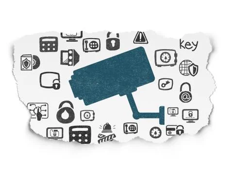 Security concept: Cctv Camera on Torn Paper background Stock Illustration