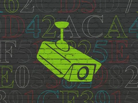 Security concept: Cctv Camera on wall background Illustrazione stock