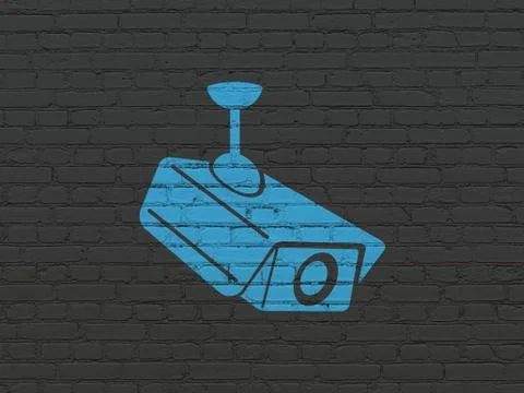Security concept: Cctv Camera on wall background Illustrazione stock