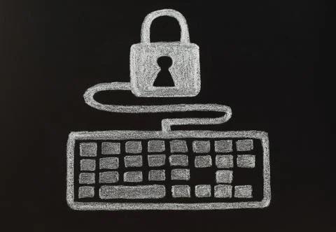 Security concept with chalk lock and keyboard Stock Photos