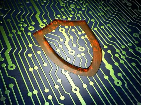 Security concept: circuit board with contoured shield icon Stock Illustration