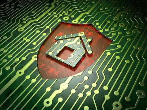 Security concept: circuit board with shield icon Stock Illustration