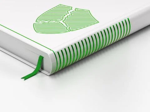 Security concept: closed book, Broken Shield on white background Stock Illustration