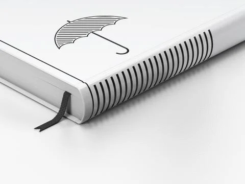 Security concept: closed book, Umbrella on white background Illustrazione stock