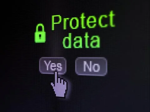 Security concept: Closed Padlock icon and Protect Data on digital computer Illustrazione stock