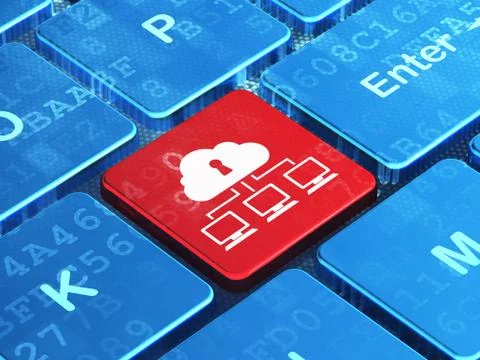 Security concept: Cloud Network on computer keyboard background Illustrazione stock