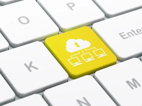 Security concept: Cloud Network on computer keyboard background Illustrazione stock