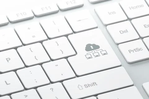 Security concept: Cloud Network on computer keyboard background Illustrazione stock