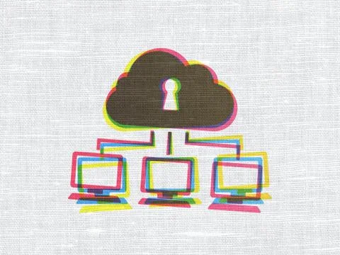 Security concept: Cloud Network on fabric texture background イラスト素材