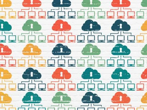 Security concept: Cloud Network icons on wall background Stock Illustration