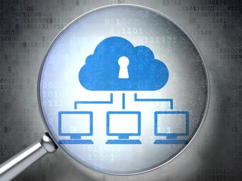 Security concept: Cloud Network with optical glass on digital background Stock Illustration