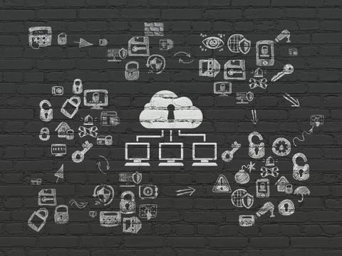 Security concept: Cloud Network on wall background イラスト素材