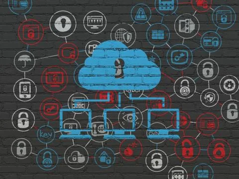 Security concept: Cloud Network on wall background Stock Illustration