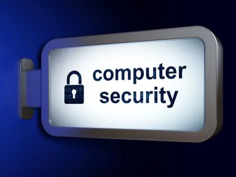 Security concept: Computer Security and Closed Padlock on billboard background Illustrazione stock