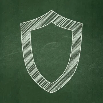 Security concept: Contoured Shield on chalkboard background 스톡 일러스트
