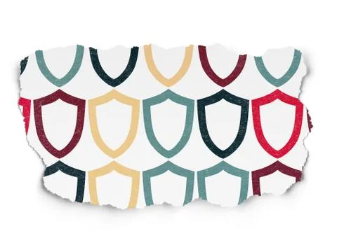 Security concept: Contoured Shield icons on Torn Paper background Illustrazione stock