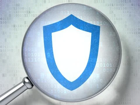 Security concept: Contoured Shield with optical glass on digital background Illustrazione stock