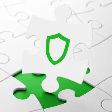 Security concept: Contoured Shield on puzzle background Stock Illustration