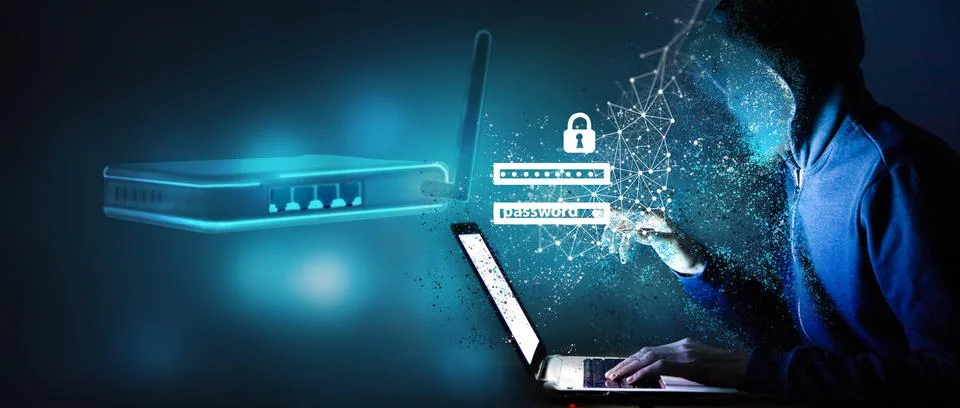 Security concept. cyber attack on internet transmission Stock Photos