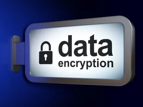 Security concept: Data Encryption and Closed Padlock on billboard background Illustrazione stock