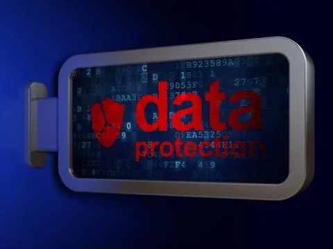 Security concept: Data Protection and Broken Shield on billboard background Stock Illustration