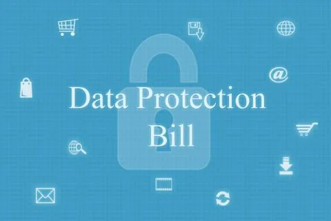 Security concept: Data protection Bill with Lock on blue digital screen Stock Illustration