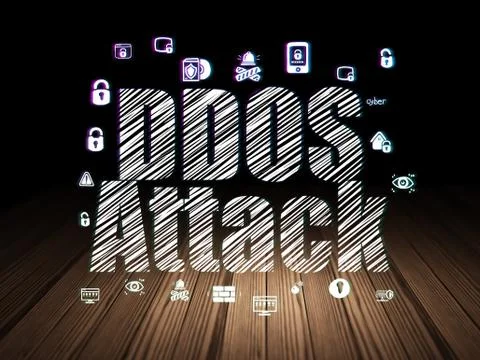 Security concept: DDOS Attack in grunge dark room Stock Illustration